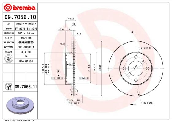 Brembo 09.7056.10 - Bremžu diski adetalas.lv