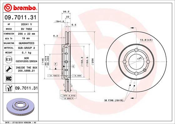 Brembo 09.7011.31 - Bremžu diski adetalas.lv