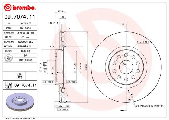 Brembo 09.7074.11 - Bremžu diski adetalas.lv