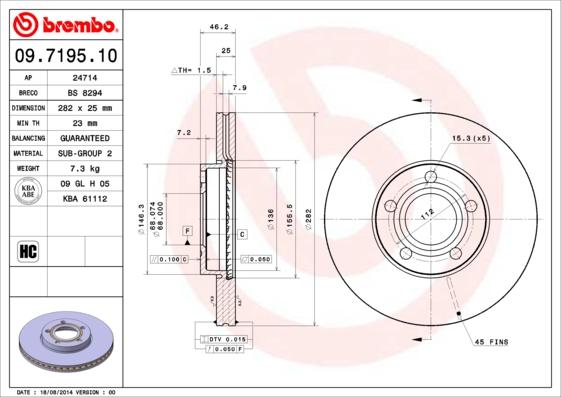 Brembo 09.7195.10 - Bremžu diski adetalas.lv