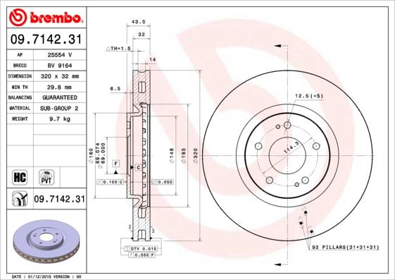 Brembo 09.7142.31 - Bremžu diski adetalas.lv