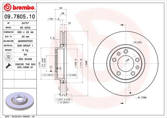 Brembo 09.7805.10 - Bremžu diski adetalas.lv