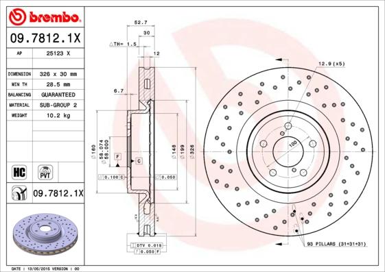 Brembo 09.7812.1X - Bremžu diski adetalas.lv