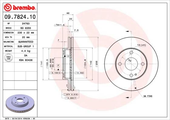 Brembo 09.7824.10 - Bremžu diski adetalas.lv