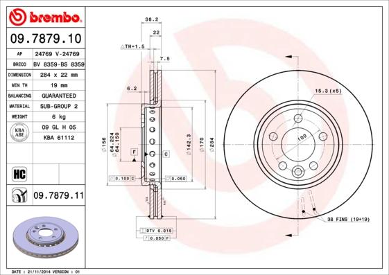 Brembo 09.7879.10 - Bremžu diski adetalas.lv