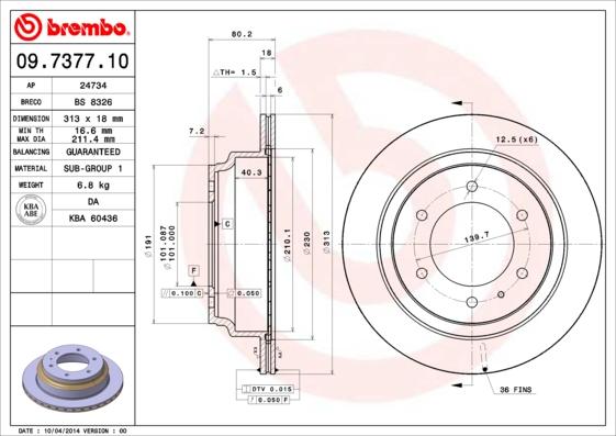 Brembo 09.7377.10 - Bremžu diski adetalas.lv