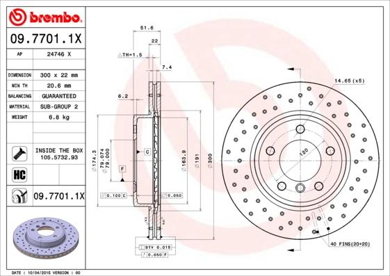 Brembo 09.7701.1X - Bremžu diski adetalas.lv