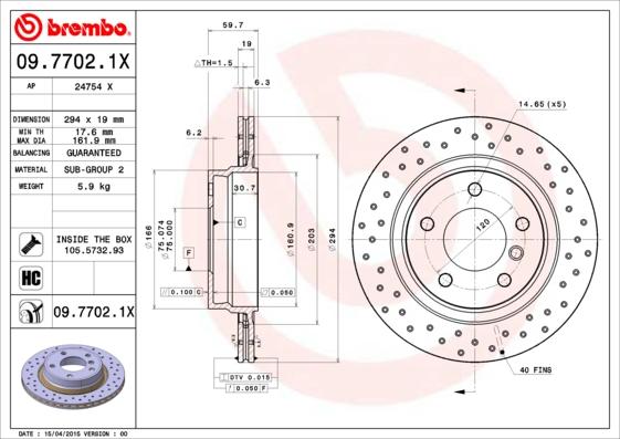 Brembo 09.7702.1X - Bremžu diski adetalas.lv