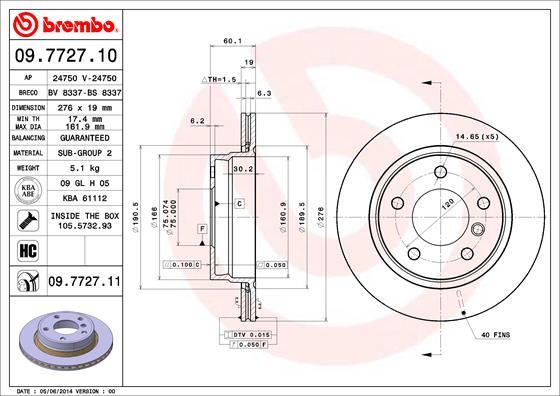 Brembo 09.7727.11 - Bremžu diski adetalas.lv