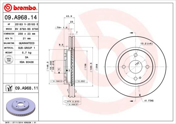 Brembo 09.A968.11 - Bremžu diski adetalas.lv