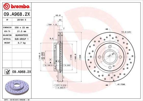 Brembo 09.A968.2X - Bremžu diski adetalas.lv