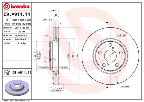 Brembo 09.A914.14 - Bremžu diski adetalas.lv