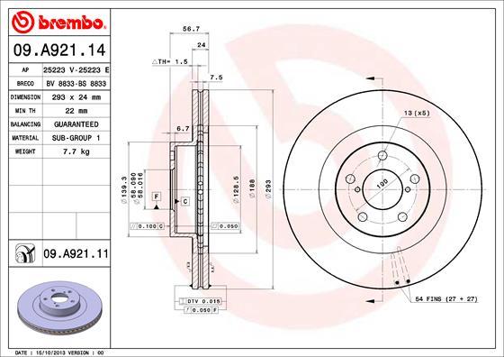 Brembo 09.A921.11 - Bremžu diski adetalas.lv