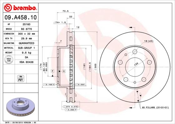 Brembo 09.A458.10 - Bremžu diski adetalas.lv