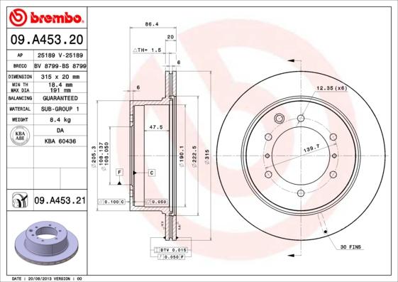 Brembo 09.A453.21 - Bremžu diski adetalas.lv