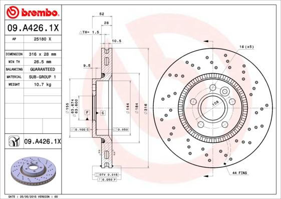 Brembo 09.A426.1X - Bremžu diski adetalas.lv