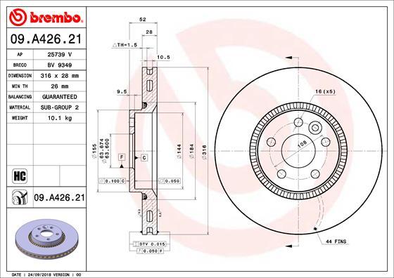 Brembo 09.A426.21 - Bremžu diski adetalas.lv