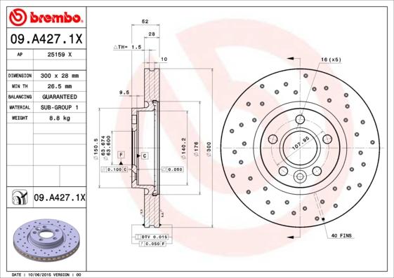 Brembo 09.A427.1X - Bremžu diski adetalas.lv