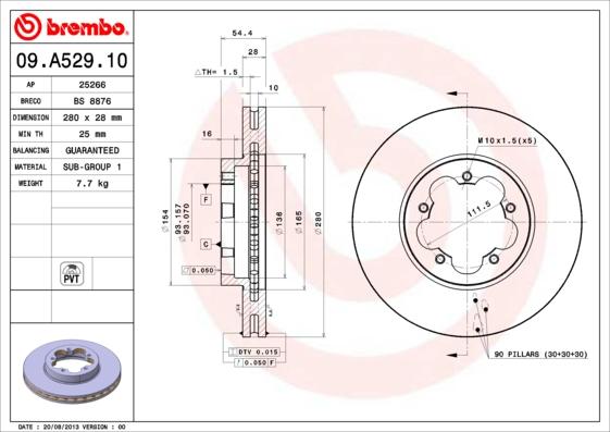 Brembo 09.A529.10 - Bremžu diski adetalas.lv