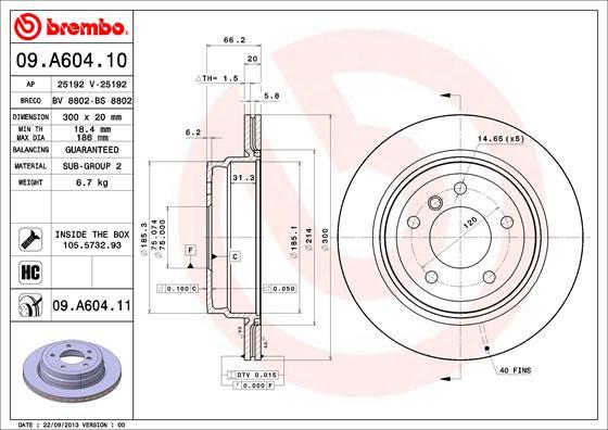 Brembo 09.A604.10 - Bremžu diski adetalas.lv