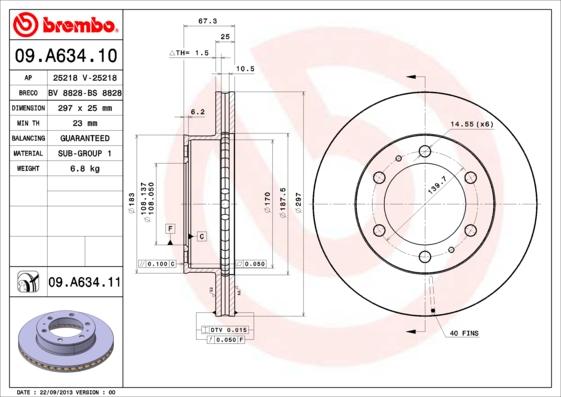 Brembo 09.A634.10 - Bremžu diski adetalas.lv