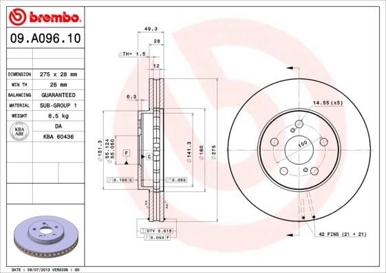 Brembo 09.A096.11 - Bremžu diski adetalas.lv