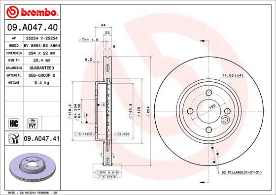 Brembo 09.A047.41 - Bremžu diski adetalas.lv