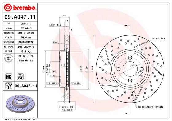 Brembo 09.A047.11 - Bremžu diski adetalas.lv