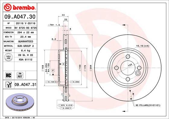 Brembo 09.A047.30 - Bremžu diski adetalas.lv