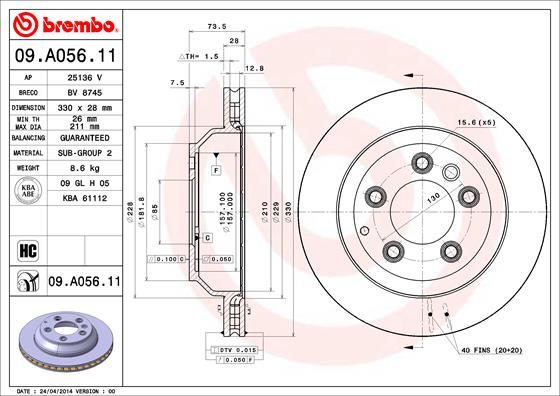 Brembo 09.A056.11 - Bremžu diski adetalas.lv