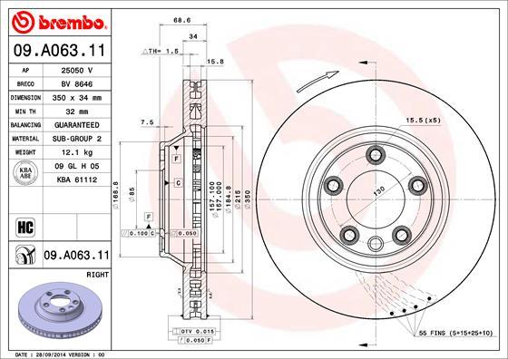 Brembo 09.A063.11 - Bremžu diski adetalas.lv