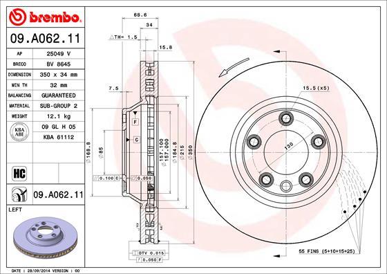 Brembo 09.A062.11 - Bremžu diski adetalas.lv