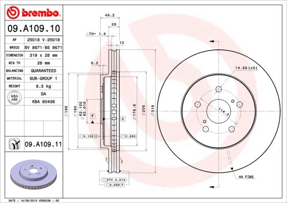 Brembo 09.A109.11 - Bremžu diski adetalas.lv