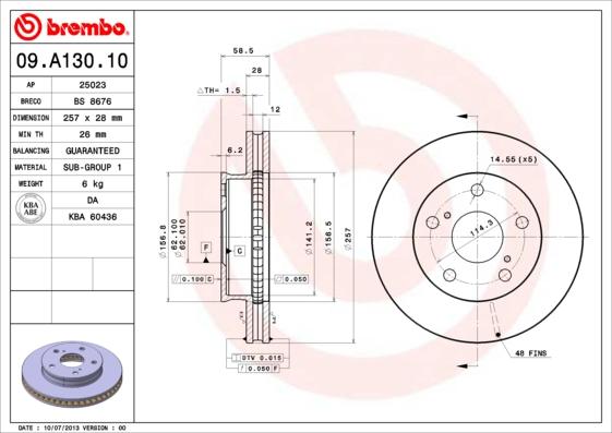 Brembo 09.A130.11 - Bremžu diski adetalas.lv