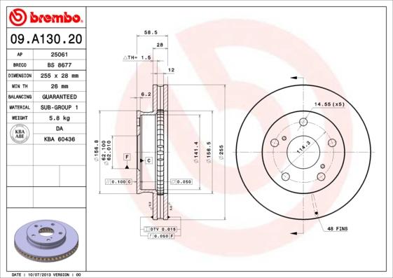 Brembo 09.A130.20 - Bremžu diski adetalas.lv