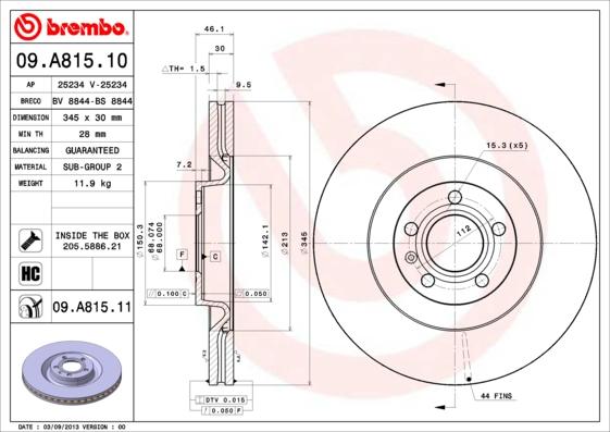 Brembo 09.A815.11 - Bremžu diski adetalas.lv