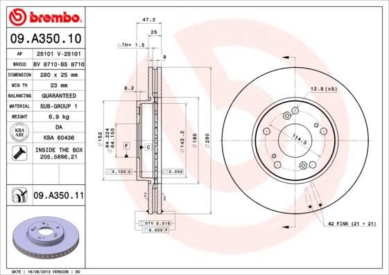 Brembo 09.A350.10 - Bremžu diski adetalas.lv