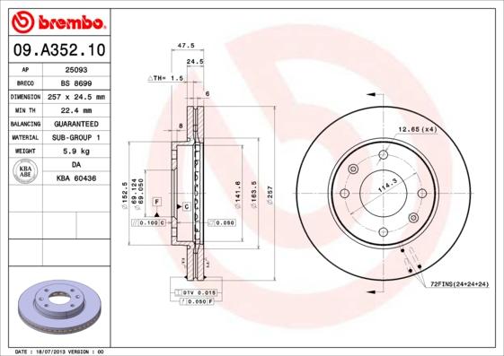 Brembo 09.A352.10 - Bremžu diski adetalas.lv