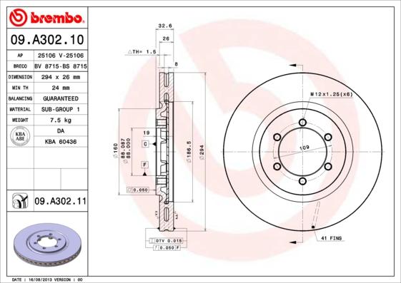 Brembo 09.A302.11 - Bremžu diski adetalas.lv