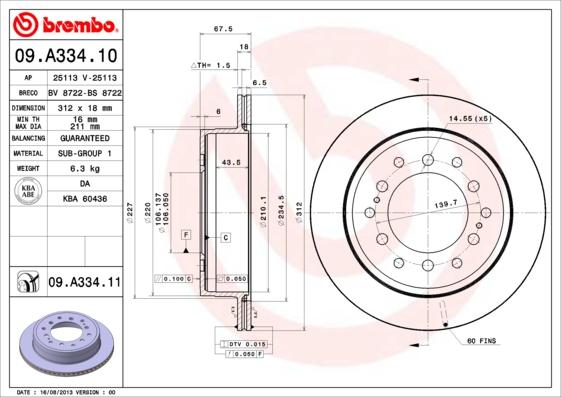 Brembo 09.A334.10 - Bremžu diski adetalas.lv