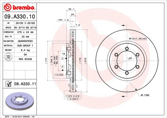 Brembo 09.A330.10 - Bremžu diski adetalas.lv