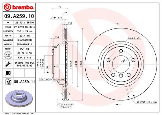 Brembo 09.A259.10 - Bremžu diski adetalas.lv