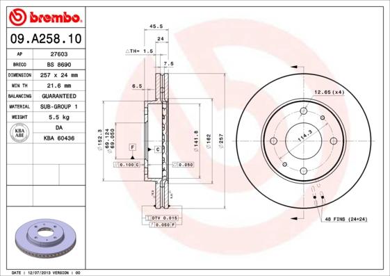 Brembo 09.A258.10 - Bremžu diski adetalas.lv