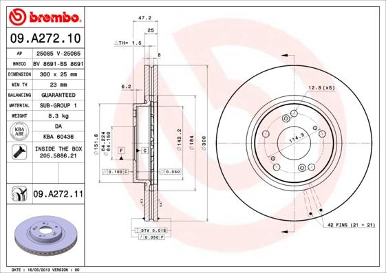 Brembo 09.A272.10 - Bremžu diski adetalas.lv