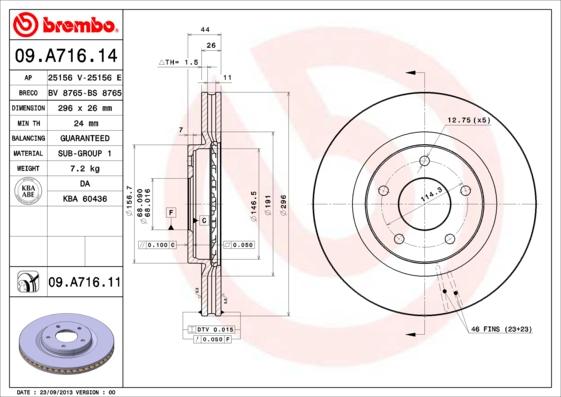 Brembo 09.A716.14 - Bremžu diski adetalas.lv