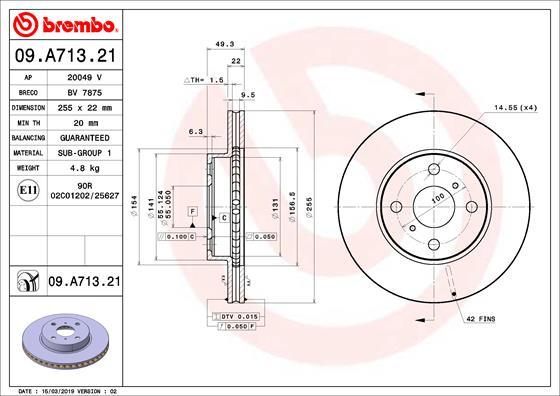 Brembo 09.A713.21 - Bremžu diski adetalas.lv