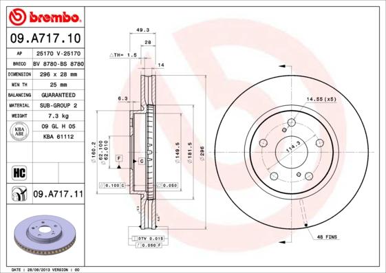 Brembo 09.A717.11 - Bremžu diski adetalas.lv