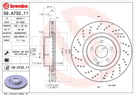 Brembo 09.A732.11 - Bremžu diski adetalas.lv