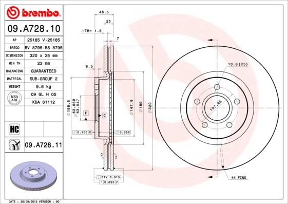 Brembo 09.A728.10 - Bremžu diski adetalas.lv