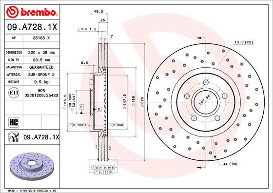 Brembo 09.A728.1X - Bremžu diski adetalas.lv